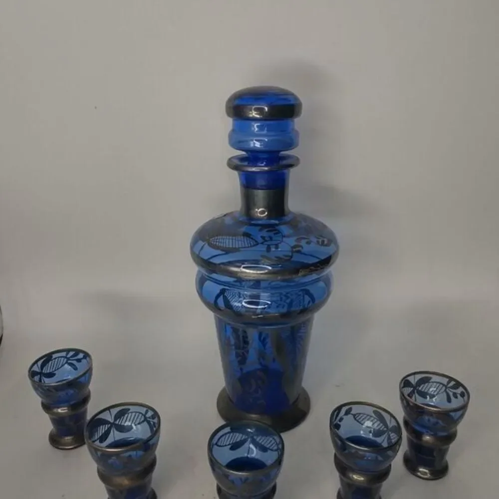 Cobalt blue decanter with silver‎ overlay